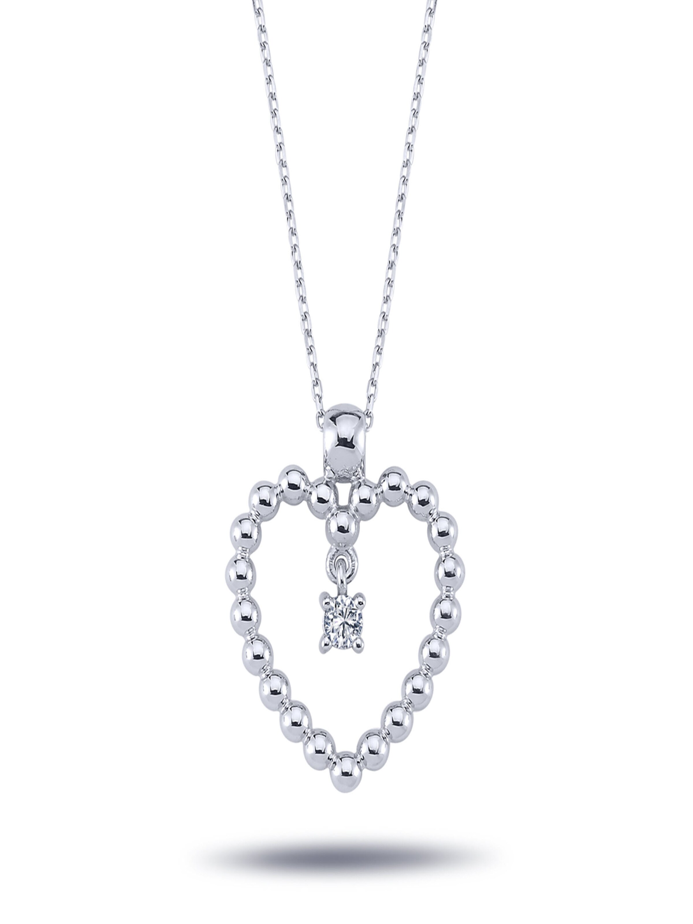 EinStein Diamant Pendant 'Halskette mit Herzanhänger groß und Solitär Diamant Brillant-Schliff in 14 Karat Weißgold' in White: front