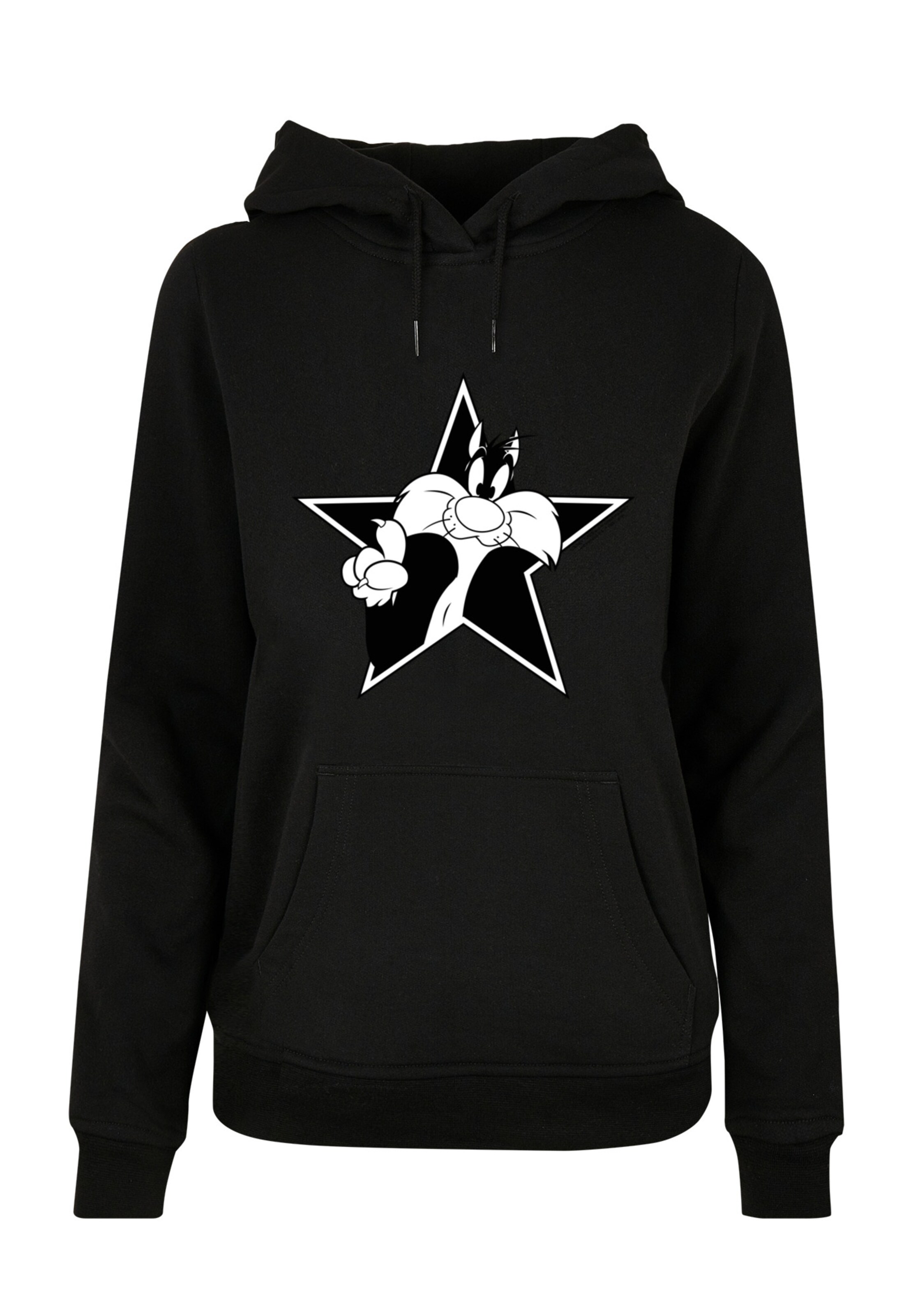 F4NT4STIC Sweatshirt 'Sylvester Mono Star -WHT and LOONEY TUNES' in Zwart: voorkant
