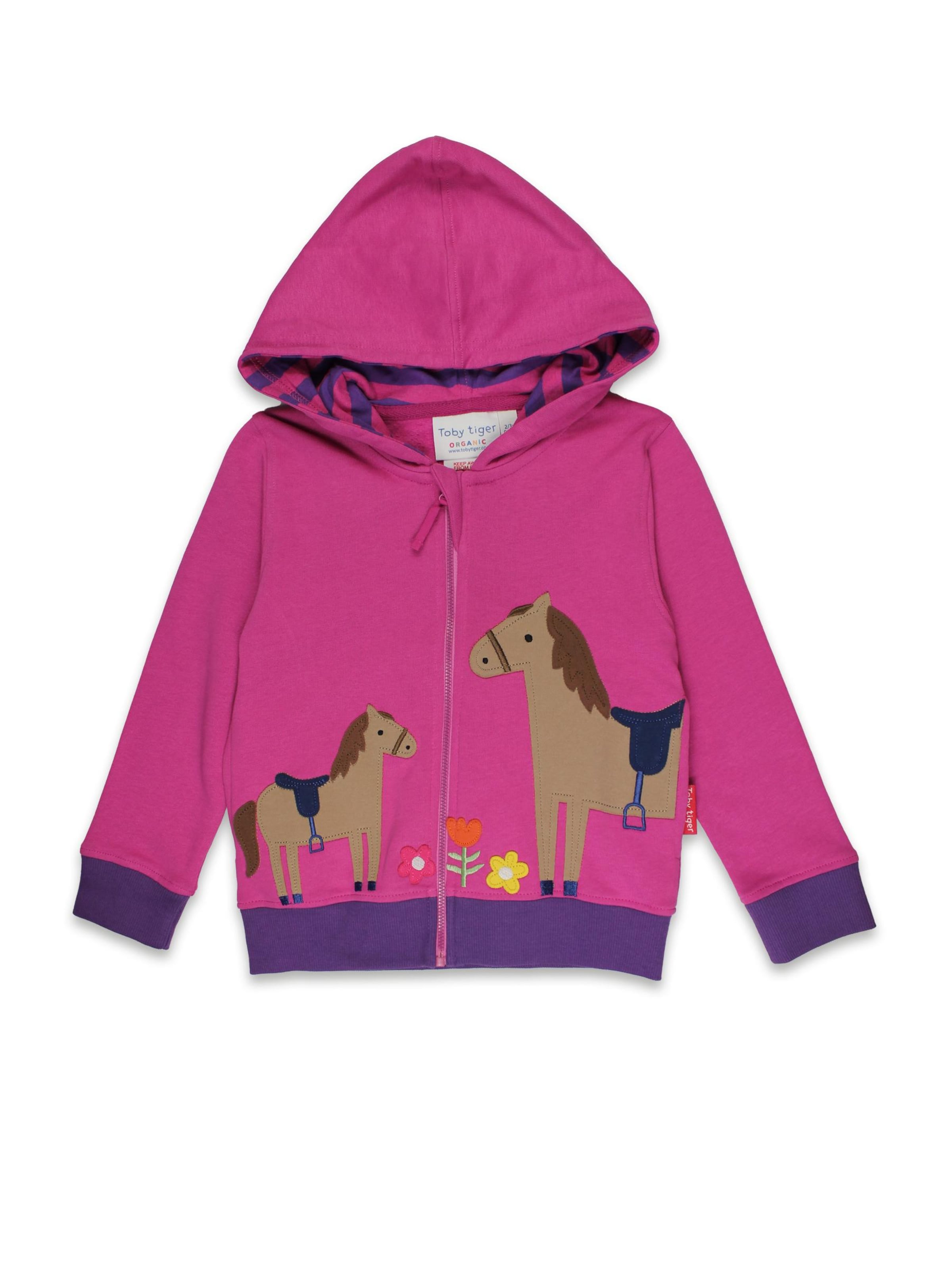 Toby Tiger Zip-Up Hoodie 'Pferde' in Pink: front
