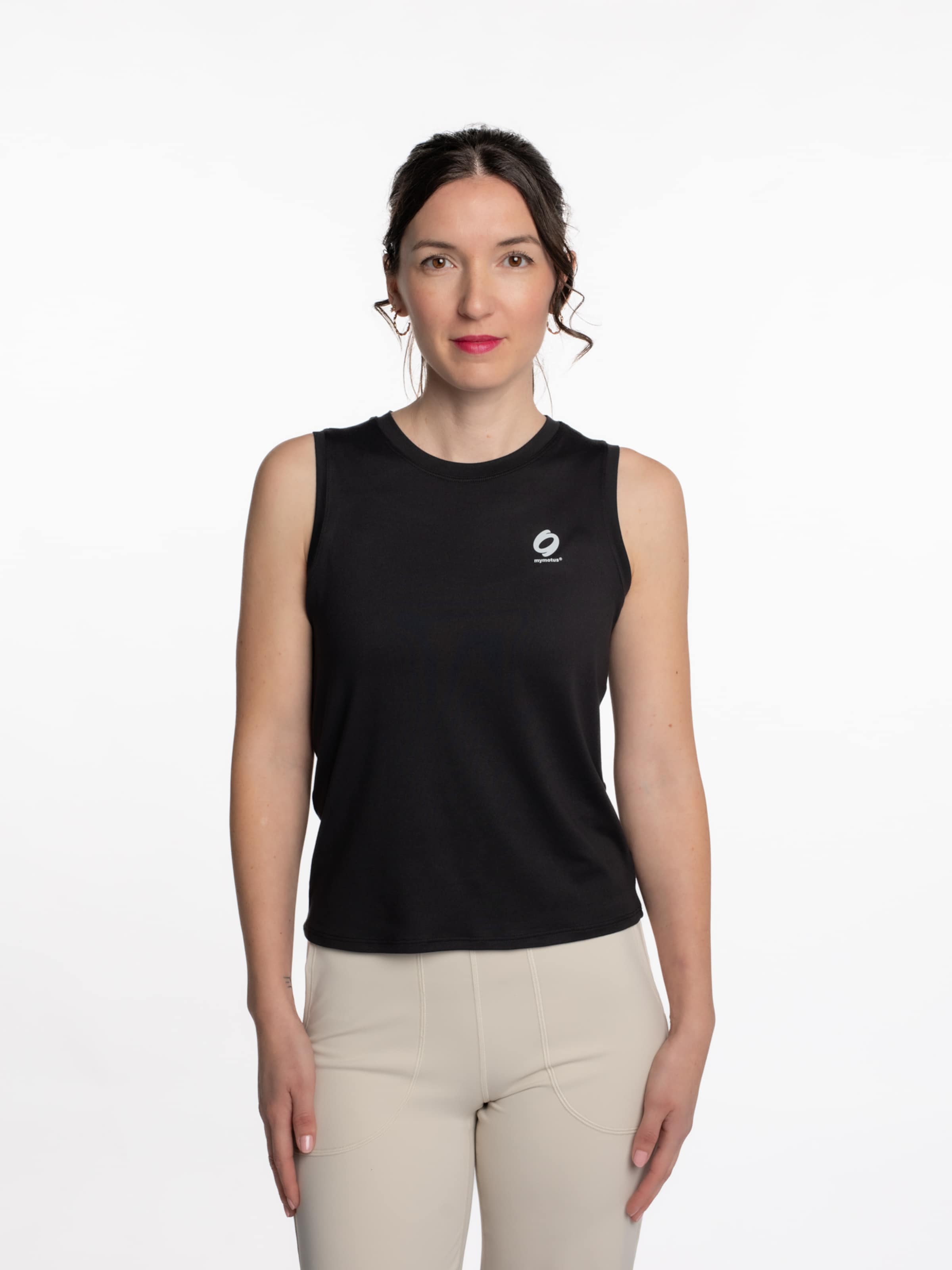 mymotus Sporttop 'mymotu®, ladies top with details, YW11' in Zwart: voorkant