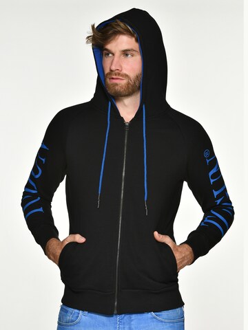 TOP GUN Zip-Up Hoodie 'Dark Ocean' in Black: front