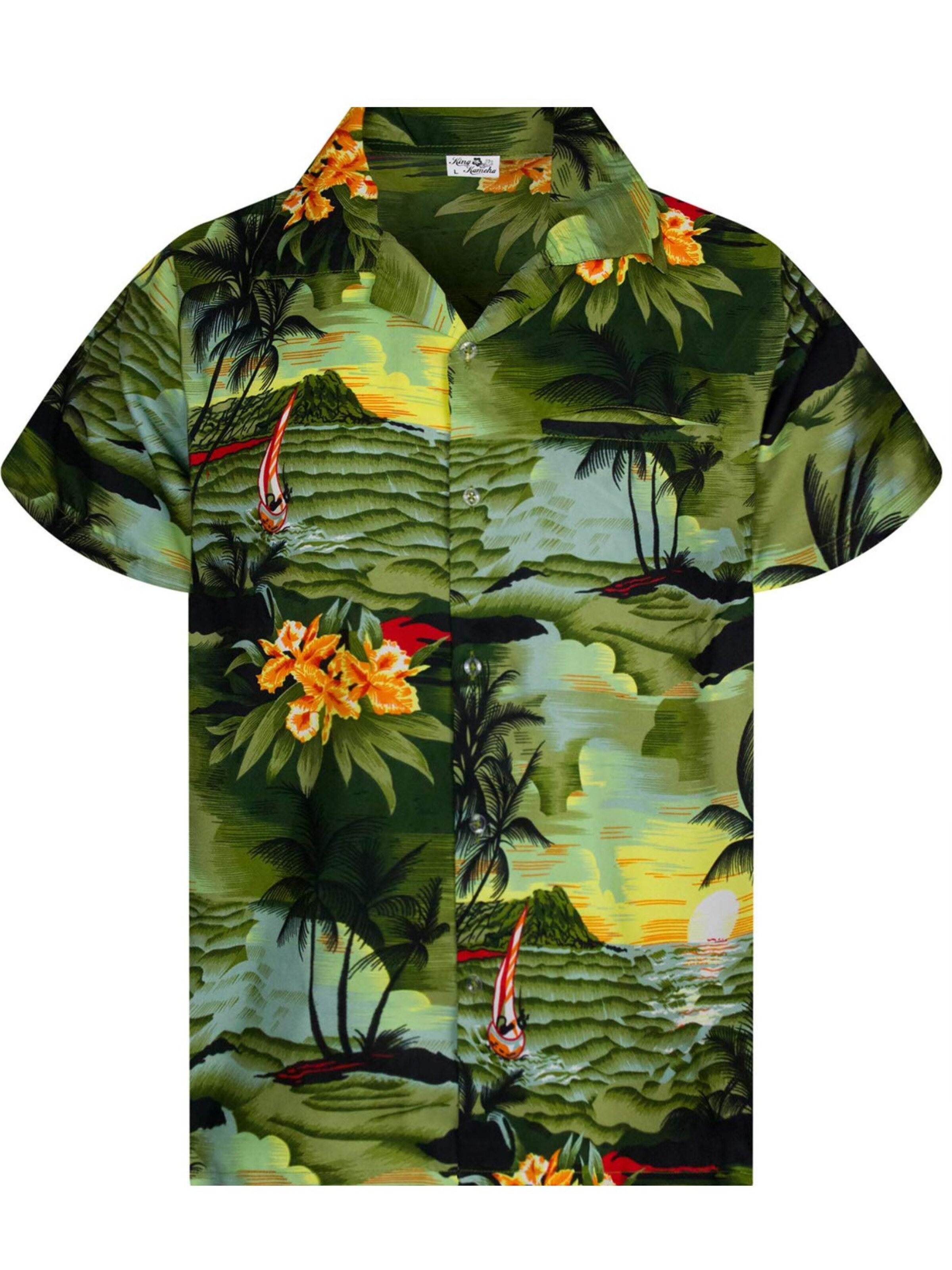 King Kameha Button Up Shirt 'Surf' in Green: front