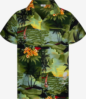 King Kameha Button Up Shirt 'Surf' in Green: front