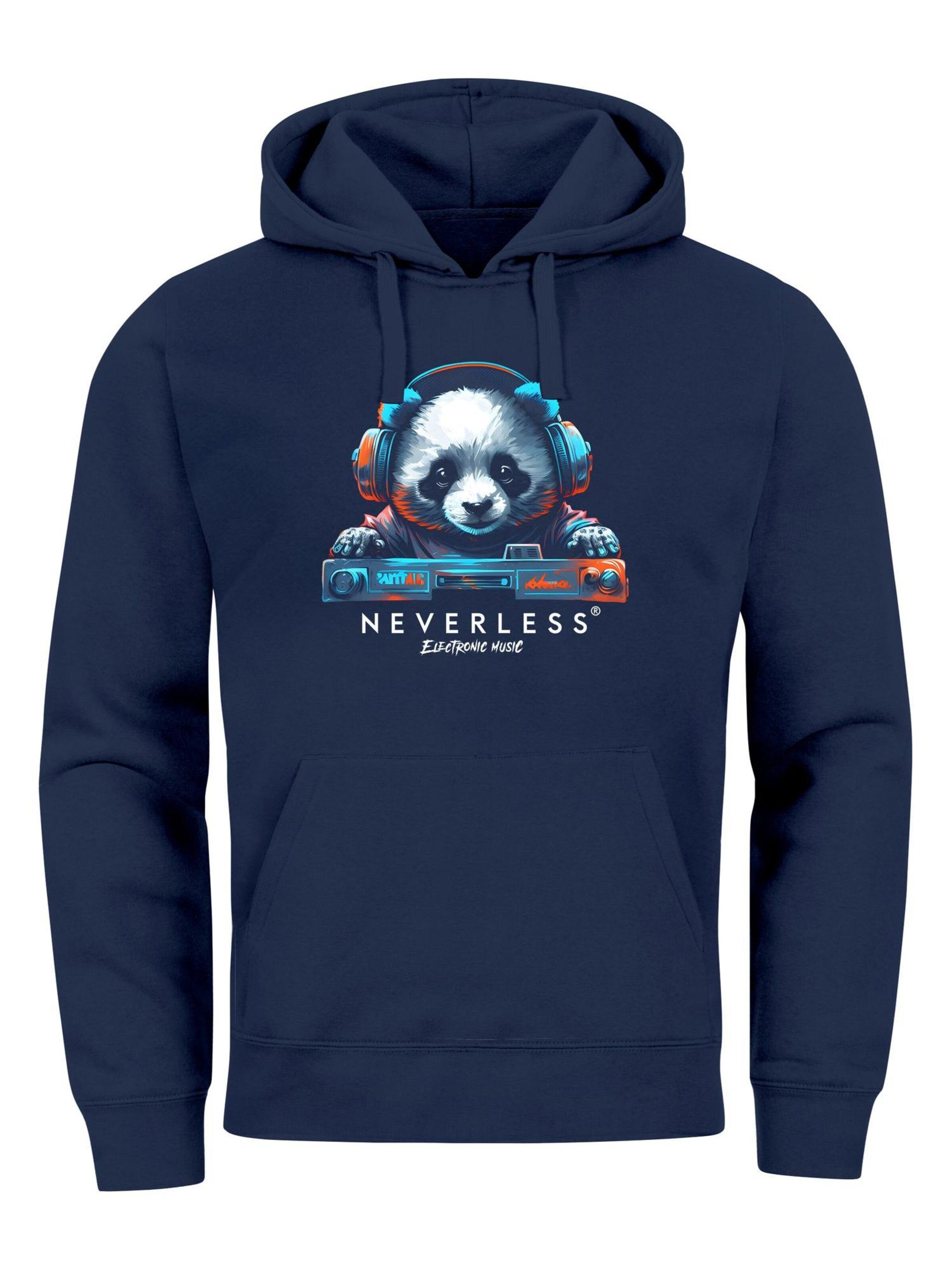 Neverless Sweatshirt 'Panda DJ' in Blue: front