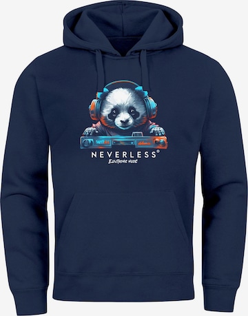 Neverless Sweatshirt 'Panda DJ' in Blue: front