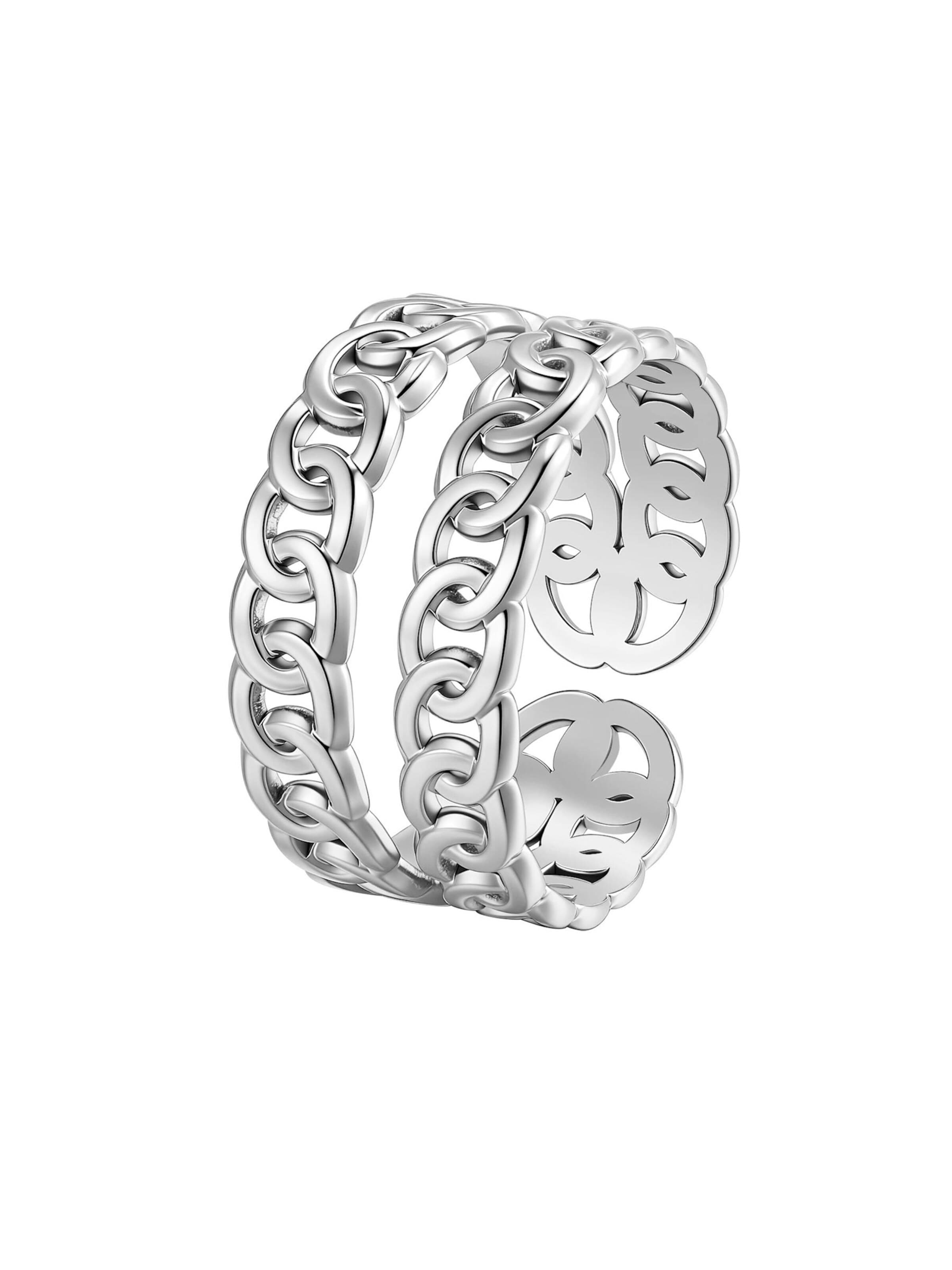 Hey Happiness Ring 'Double Chain'‌‌ in Silber: Vorderseite