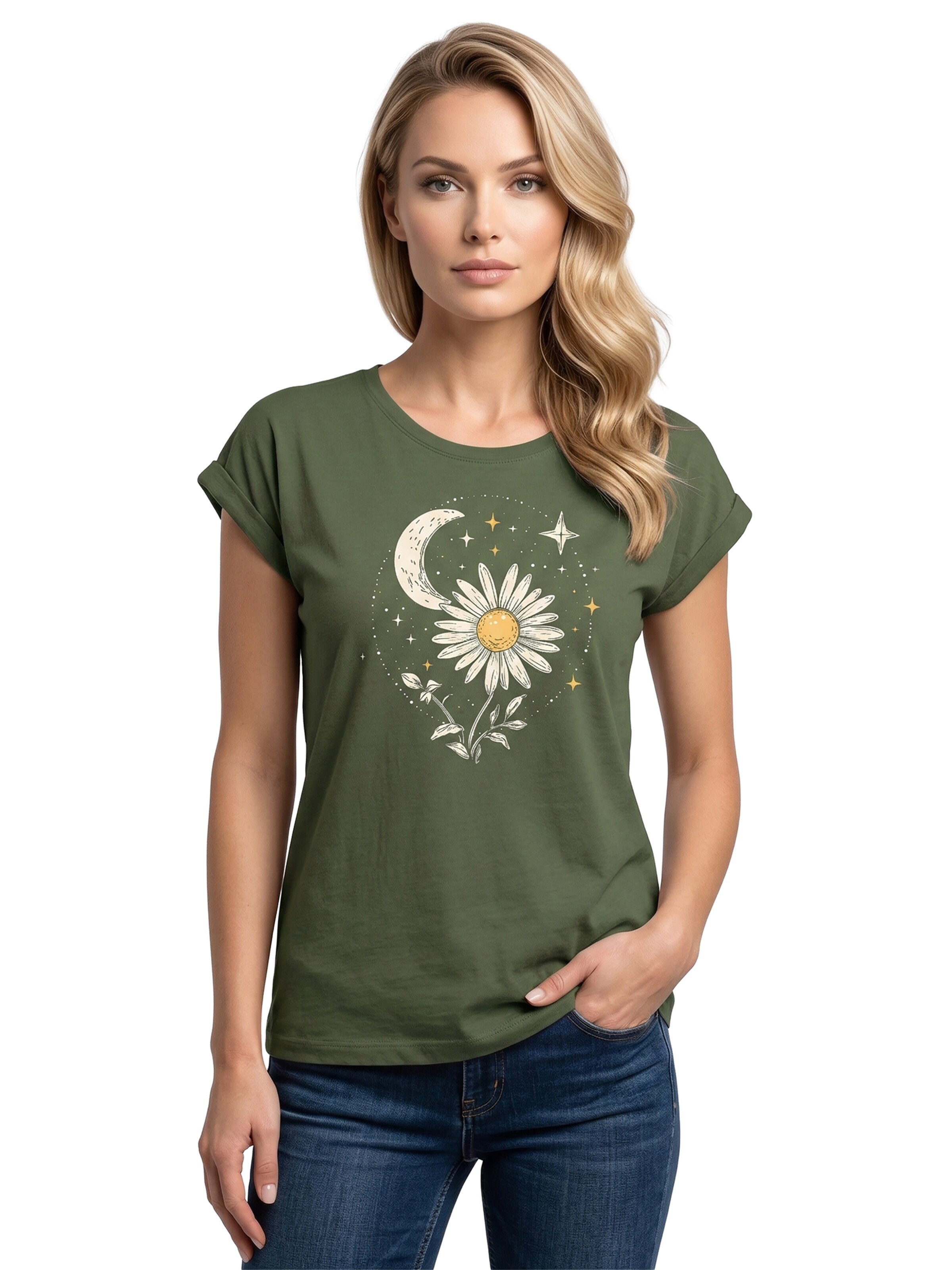 MAKAYA Shirt 'Daisy Stars' in Green: front
