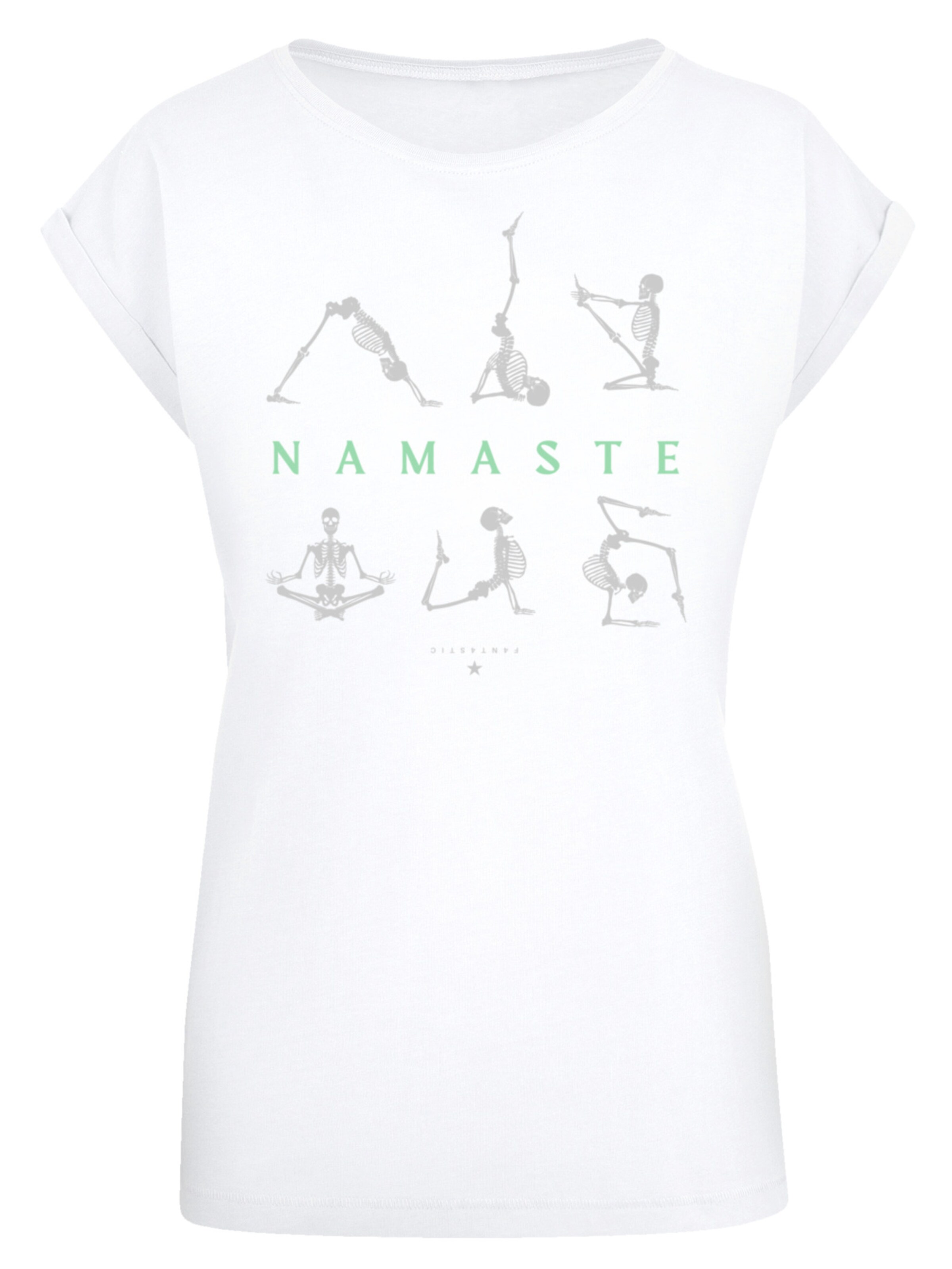 F4NT4STIC Shirt 'Namaste Yoga Skelett Halloween' in Wit: voorkant