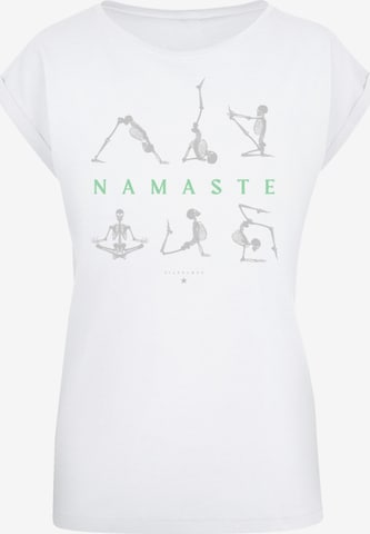 F4NT4STIC Shirt 'Namaste Yoga Skelett Halloween' in Wit: voorkant
