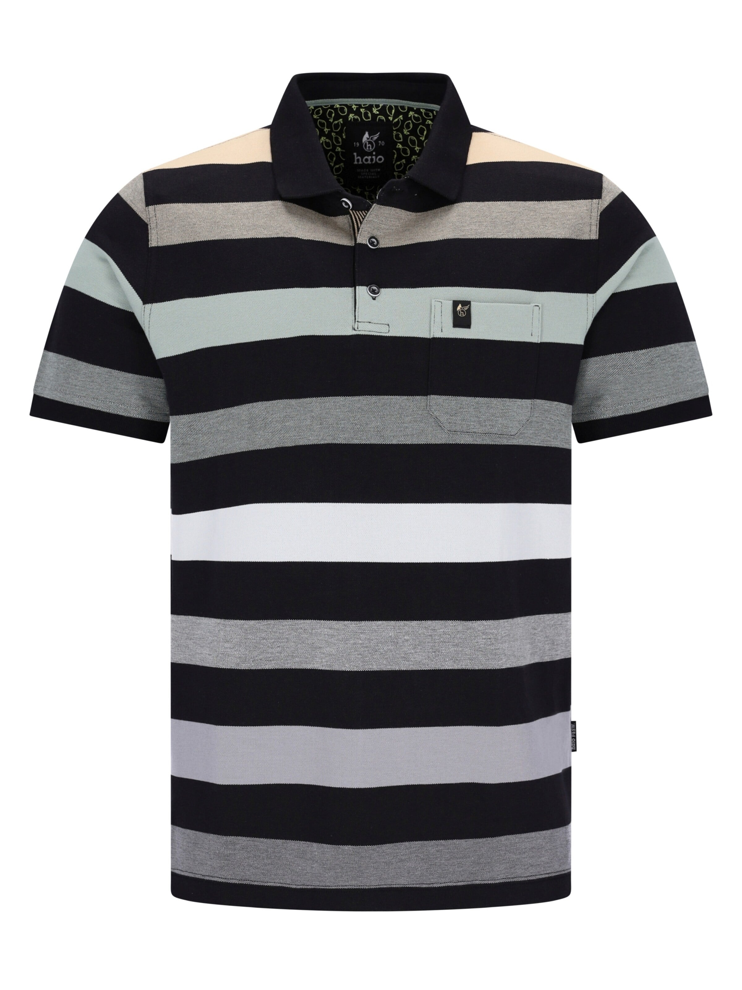 HAJO Shirt 'Pikee-Polo in garngefärbtem Blockringel allover - stay fresh-Qualität' in XXXL in Black, Item view