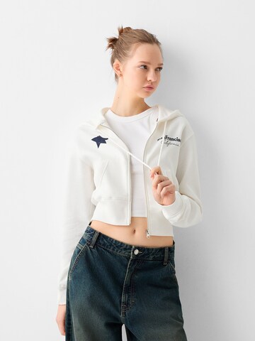 Bershka Sweat jacket in White: front