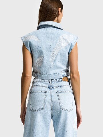 IT'S BASIC Bodywarmer 'RHINESTONE DENIM WAISTCOAT' in Blauw