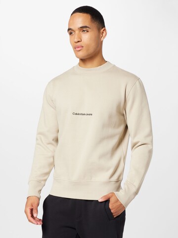 Calvin Klein Jeans Sweatshirt 'INSTITUTIONAL' in Beige: voorkant