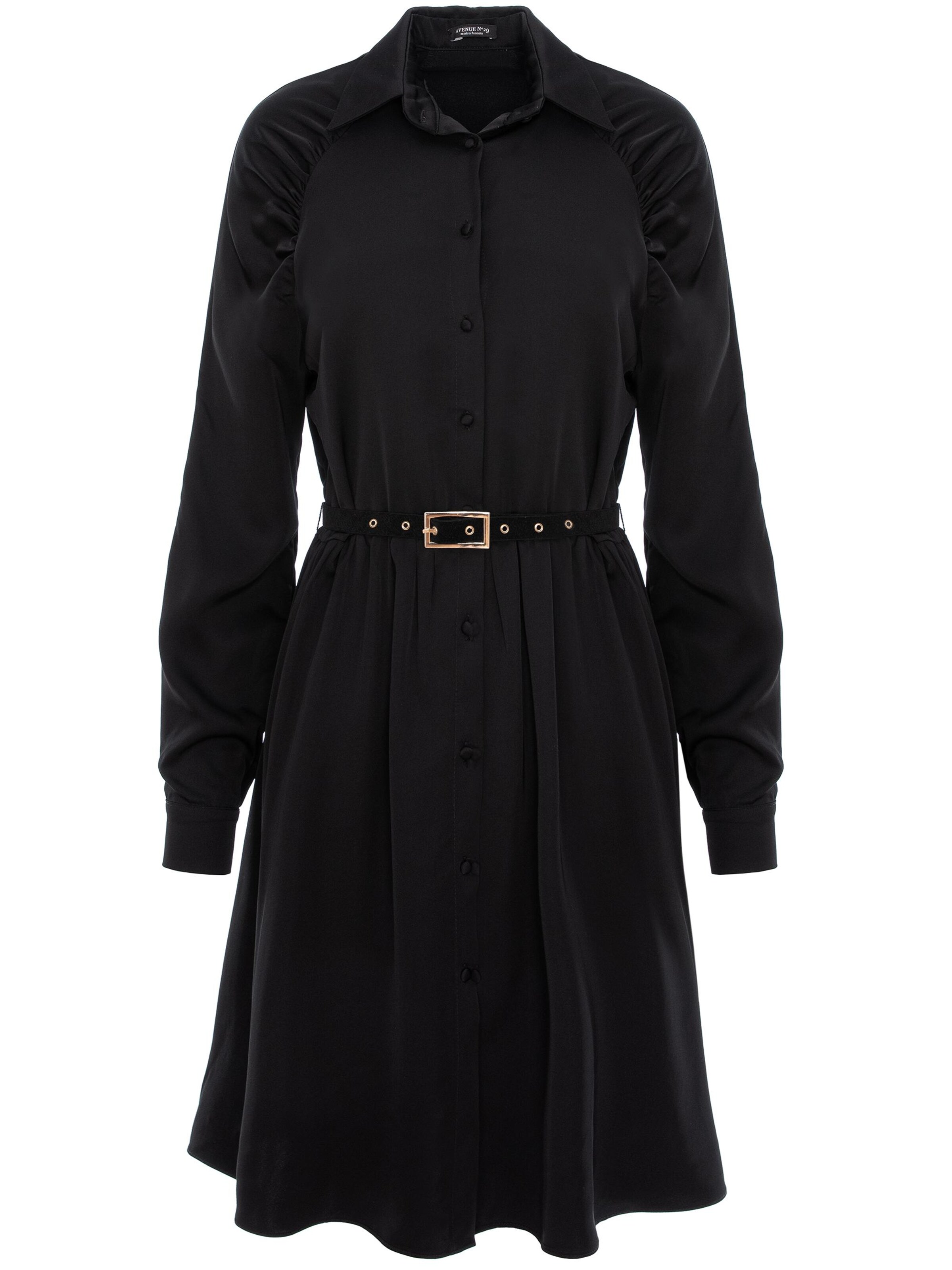Abito 'Gathered Raglan Sleeve Viscose Midi Shirt Dress With Belt' di AVENUE N°29 in nero: frontale
