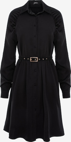 Robe 'Gathered Raglan Sleeve Viscose Midi Shirt Dress With Belt' AVENUE N°29 en noir : devant