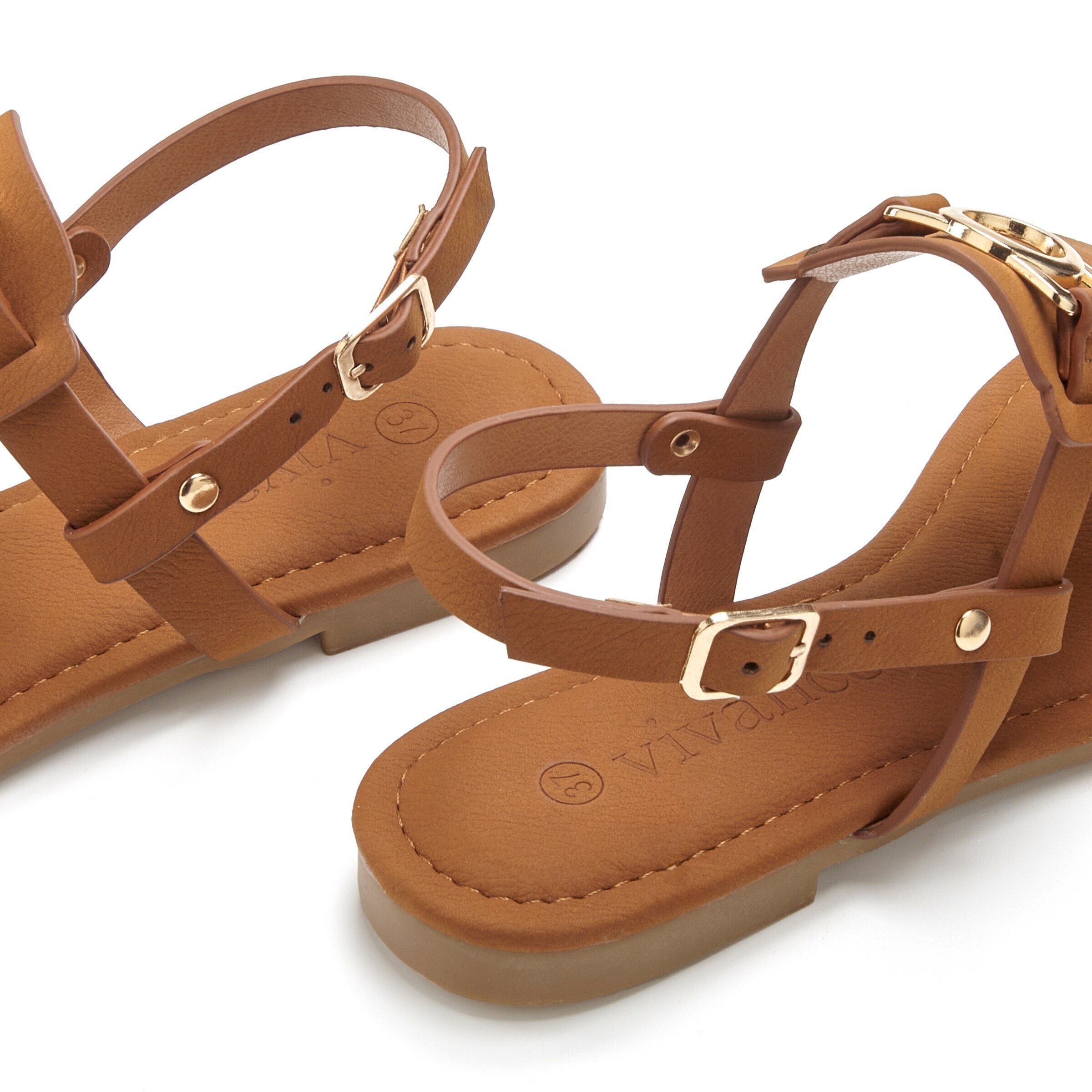 VIVANCE T-Bar Sandals in Brown