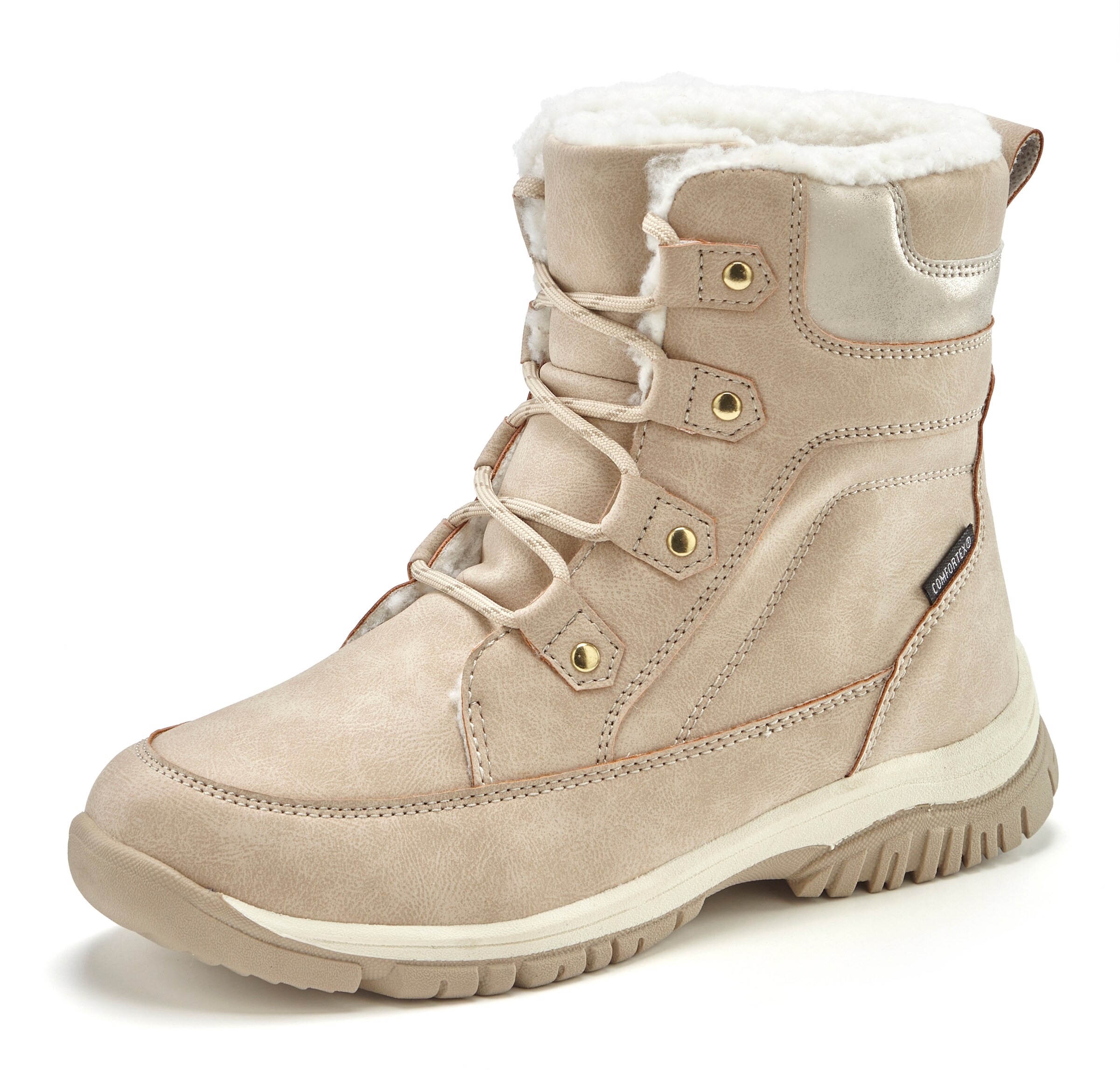 LASCANA Lace-Up Ankle Boots in Beige: front