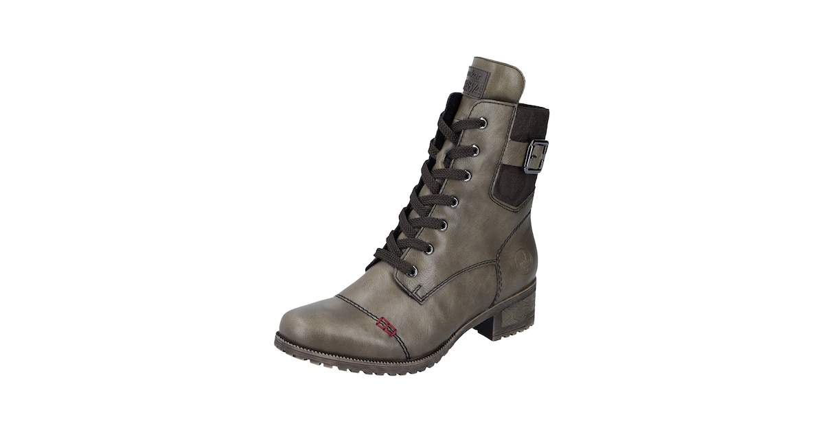 Rieker Hoge veter winterboots blokhak enkellaarsjes met Rieker Hoge veter winterboots blokhak enkellaarsjes met