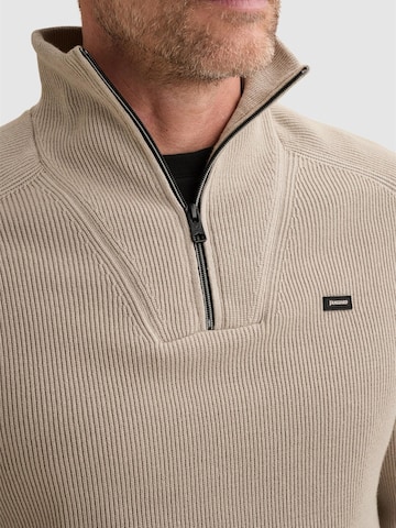 VANGUARD Sweater 'Pullover with half-zip and allover rib texture' in Beige