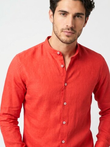 Camicia business 'Caravaggio Essentials Linen Man Shirt Light Blue' di 7Camicie in arancione: frontale