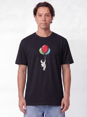 Maglietta 'Little Balloon Astronaut' di Watapparel in nero: frontale