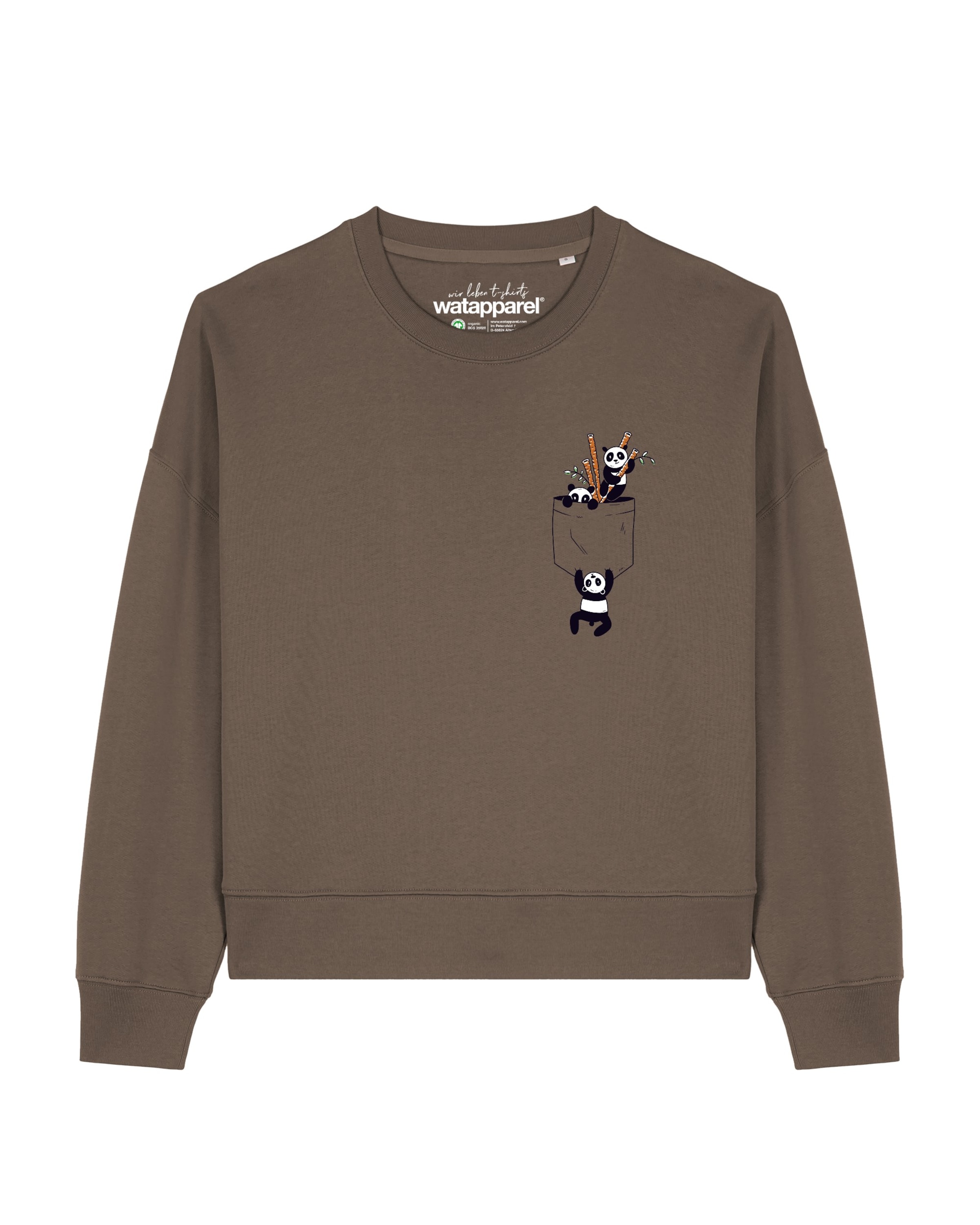 Watapparel Sweatshirt 'Pocket Pandas' in Bruin: voorkant