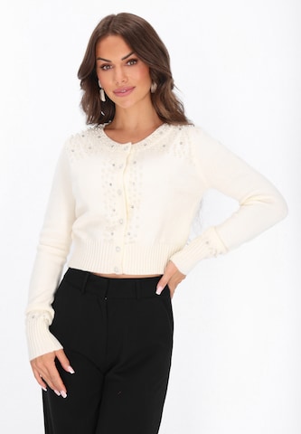 faina Gebreid vest in Wit: voorkant