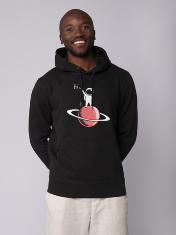 Watapparel Sweatshirt 'Astronaut says Hi' in Zwart: voorkant