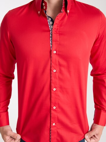 Slim fit Camicia business 'Roma Satin Man Shirt Green' di 7Camicie in rosso