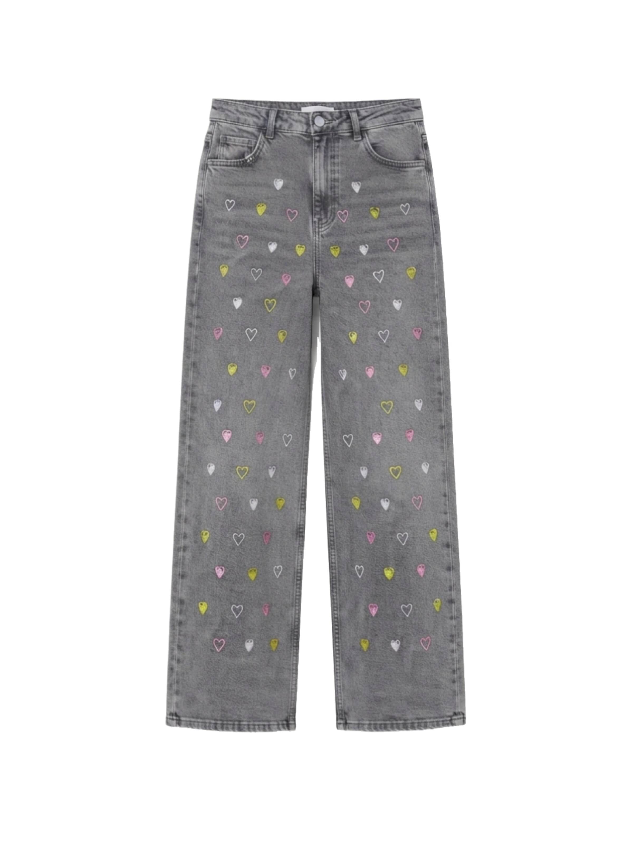 PfauGermany Loosefit Jeans 'Relax-fit-Jeans Unique Embroidery Designs'‌‌‌‌ in Grau: Vorderseite