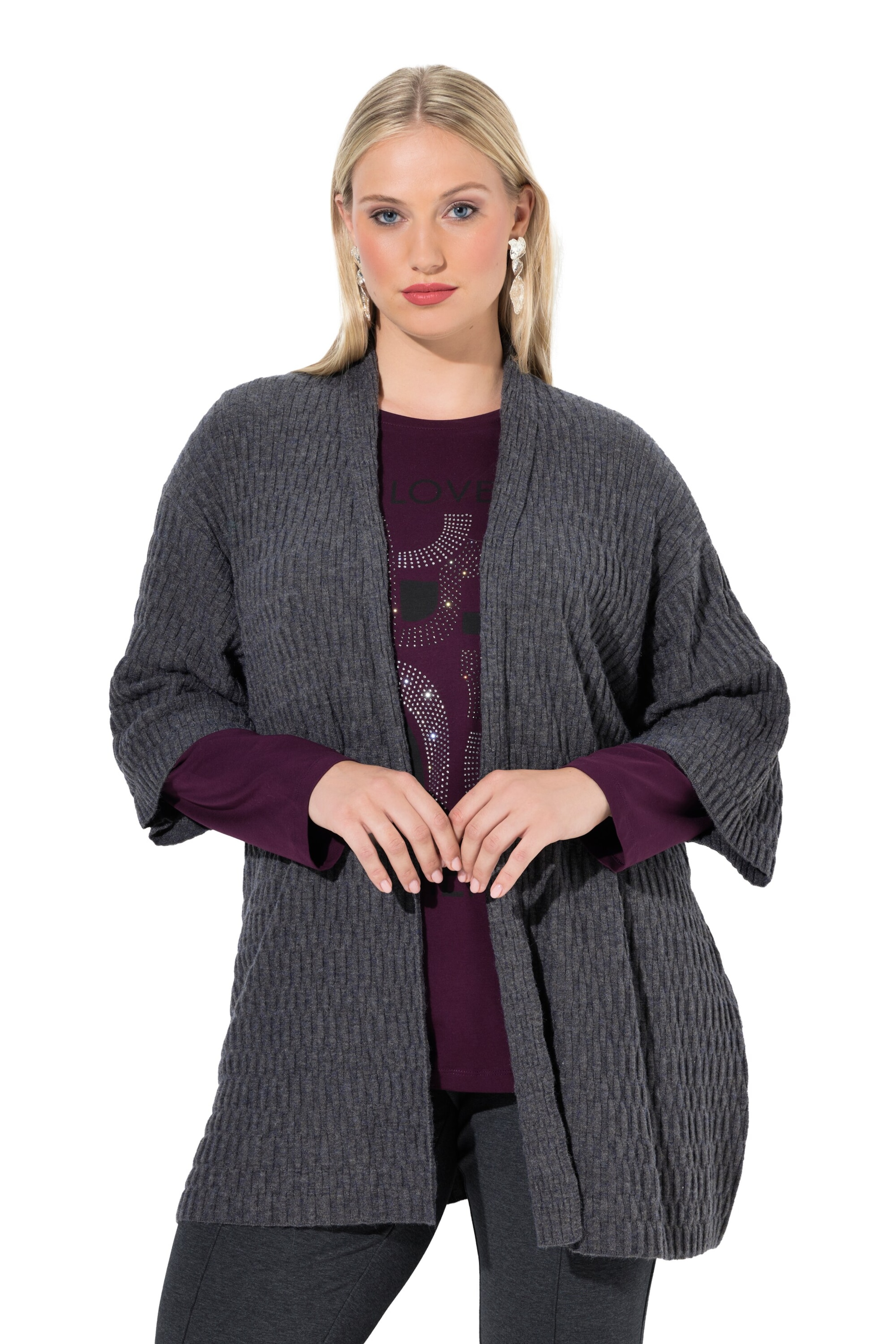 Cardigan Ulla Popken en gris : devant