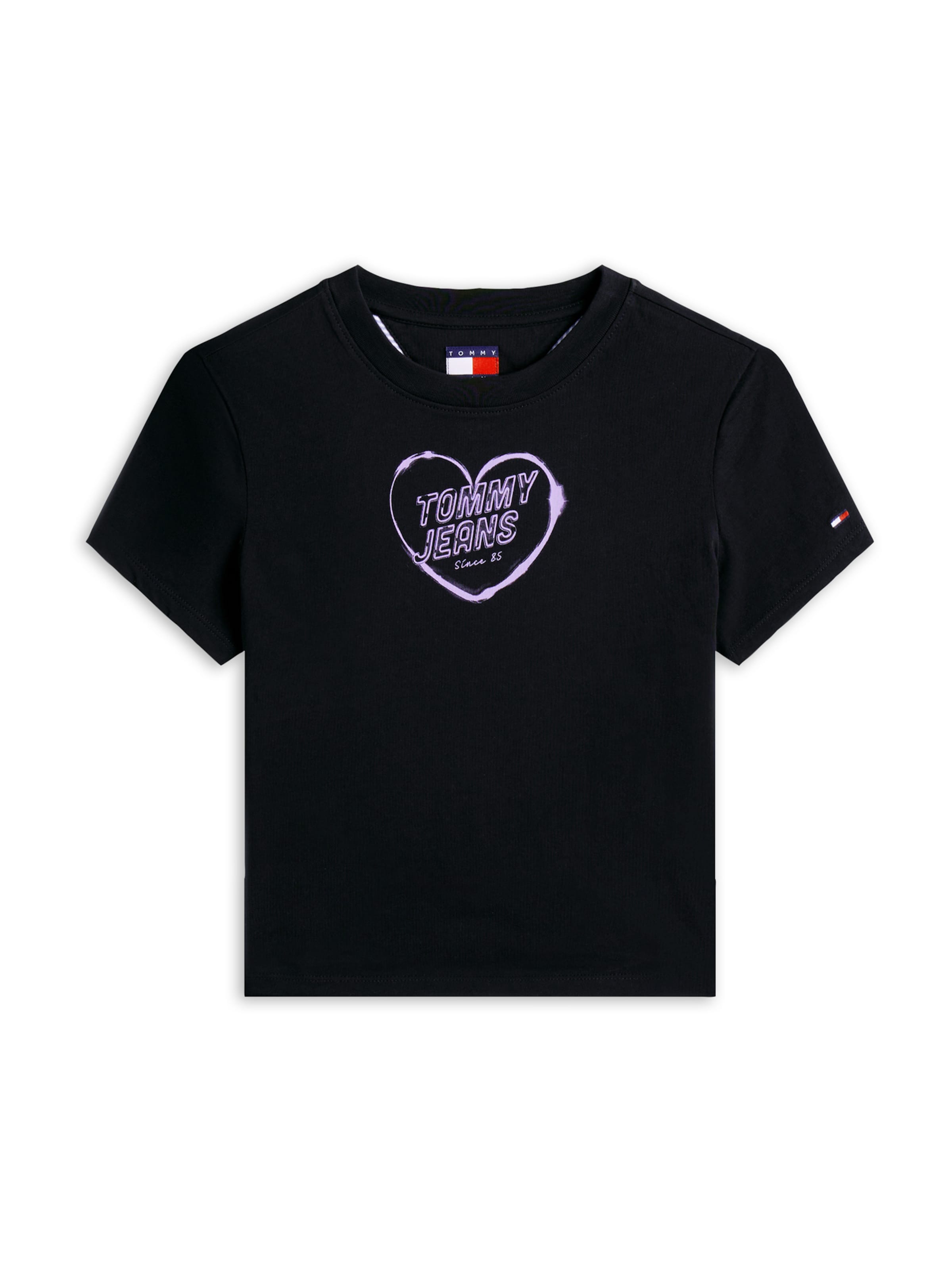 Tommy Jeans Тениска 'HEART' в черно: отпред