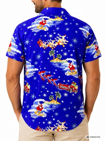 Regular fit Camicia 'Christmas Surf Santa' di King Kameha in blu