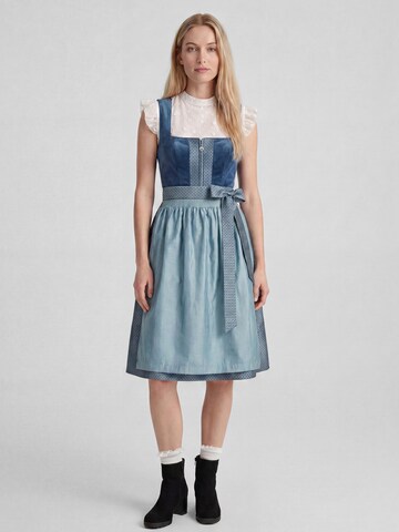 SPIETH & WENSKY Dirndl 'Kathi' in Midilänge, Samt Oberteil in Blau: Vorderseite