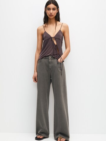 Wide Leg Pantalon Pull&Bear en gris : devant