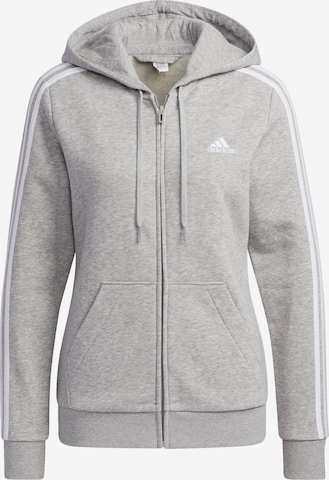 ADIDAS SPORTSWEAR - Sudadera con cremallera deportiva 'Essentials Fleece 3-Stripes ' en gris: frente