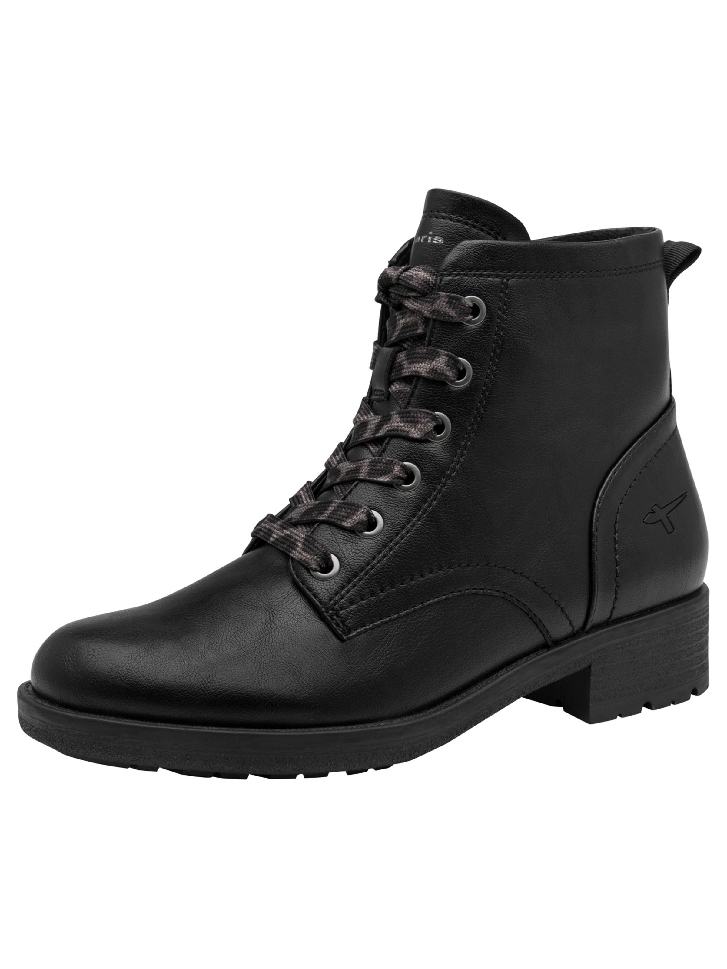 Tamaris Lace-Up Ankle Boots in Black: front