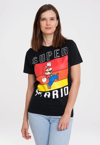 LOGOSHIRT Shirt 'Super Mario - Jump' in Black: front