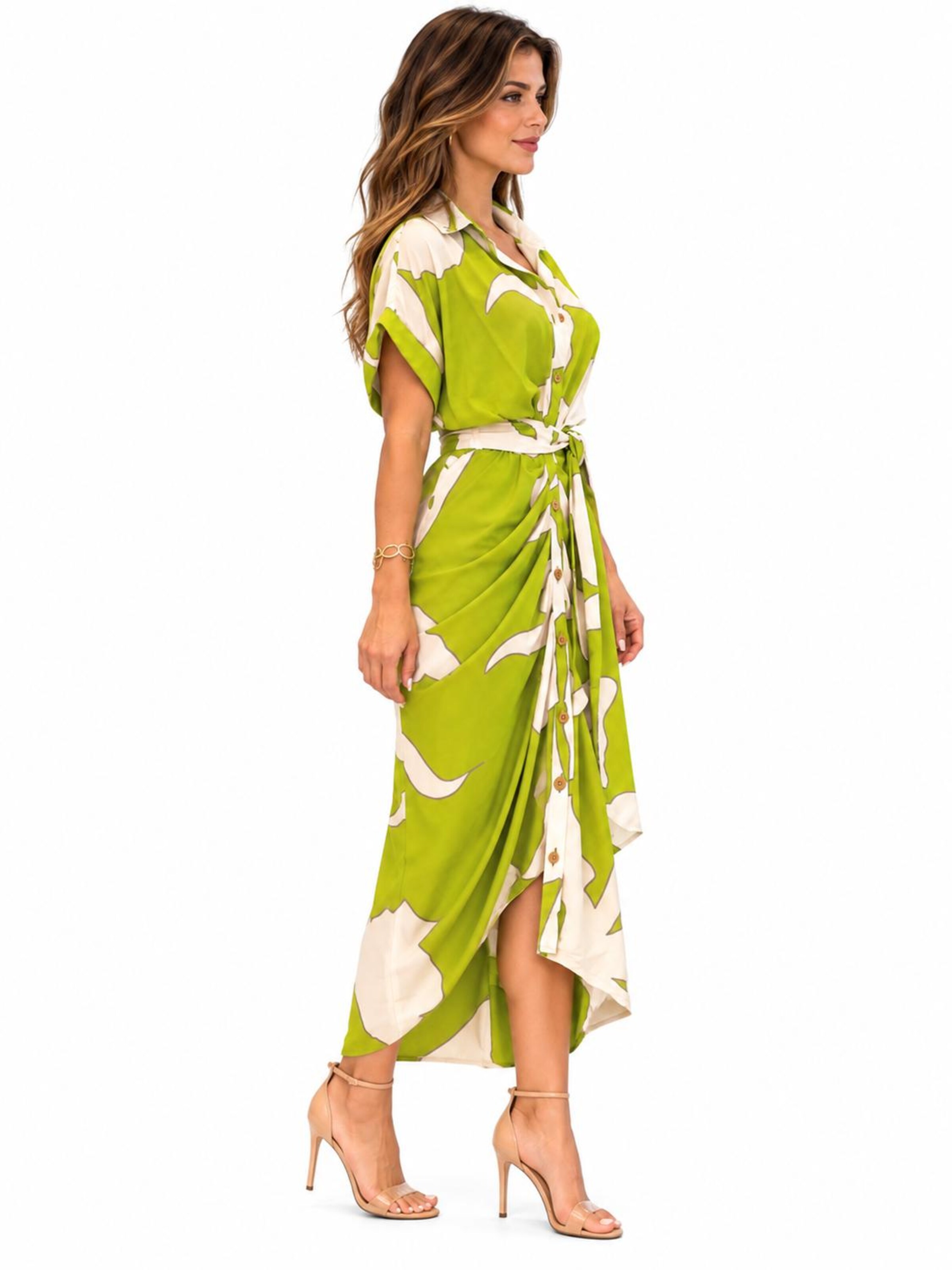 SPORTS36.NL Jurk 'Women's Short-Sleeve Shirt Dress with Waist Tie' in Groen