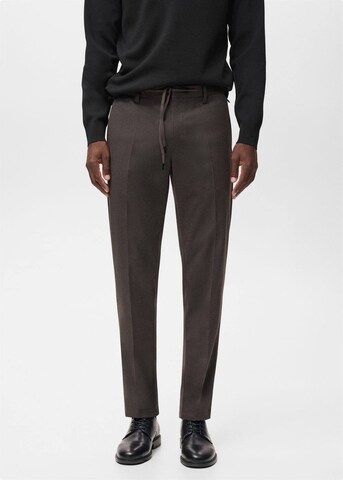 MANGO MAN Slim fit Pleat-Front Pants 'Murlo' in Brown: front