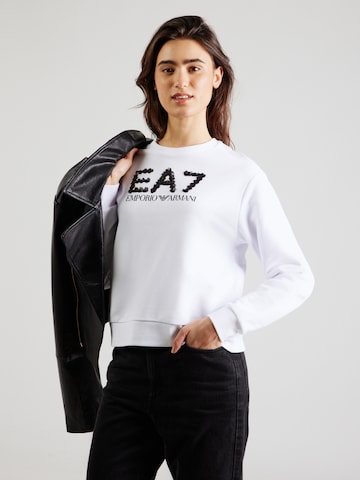 Sweat-shirt EA7 Emporio Armani en blanc : devant