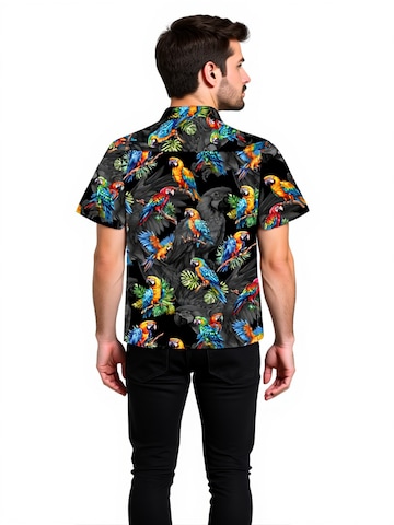 Hawaiihemdshop.de Regularny krój Koszula 'Hawaiihemd Hawaiian Parrots' w kolorze czarny