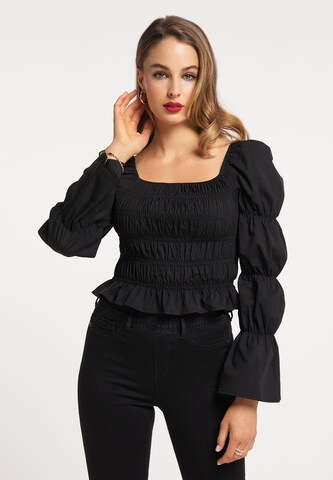 Camicia da donna di faina in nero: frontale