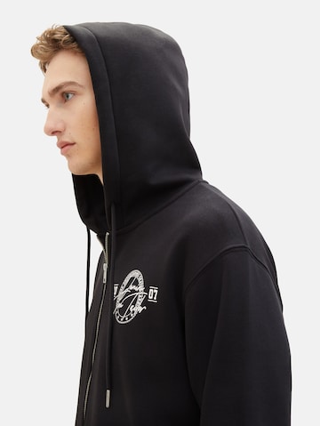 TOM TAILOR DENIM Zip-Up Hoodie in Black