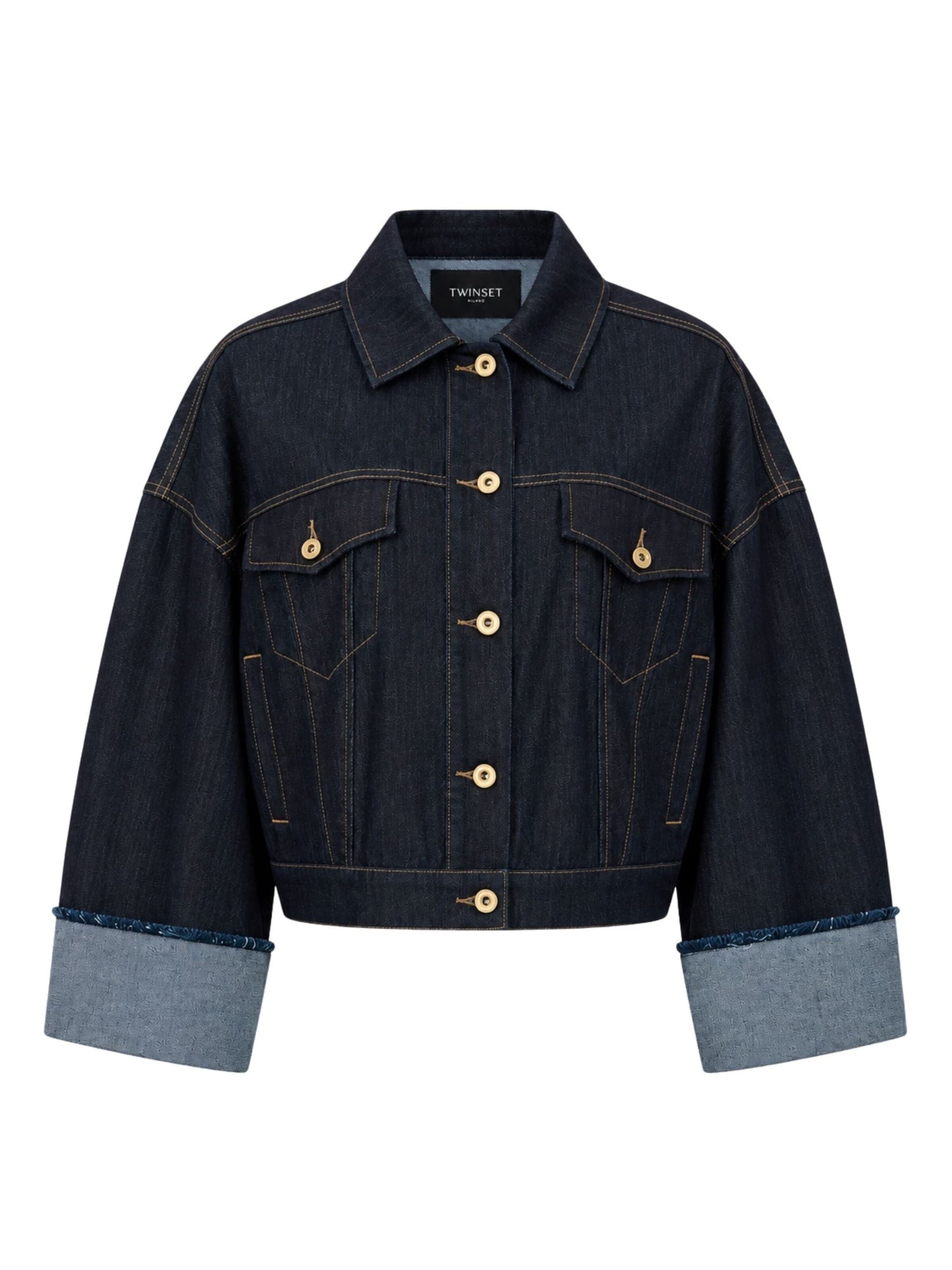 Twinset Övergångsjacka 'Denim Jacket with Contrasting Cuffs' i blå: framsida
