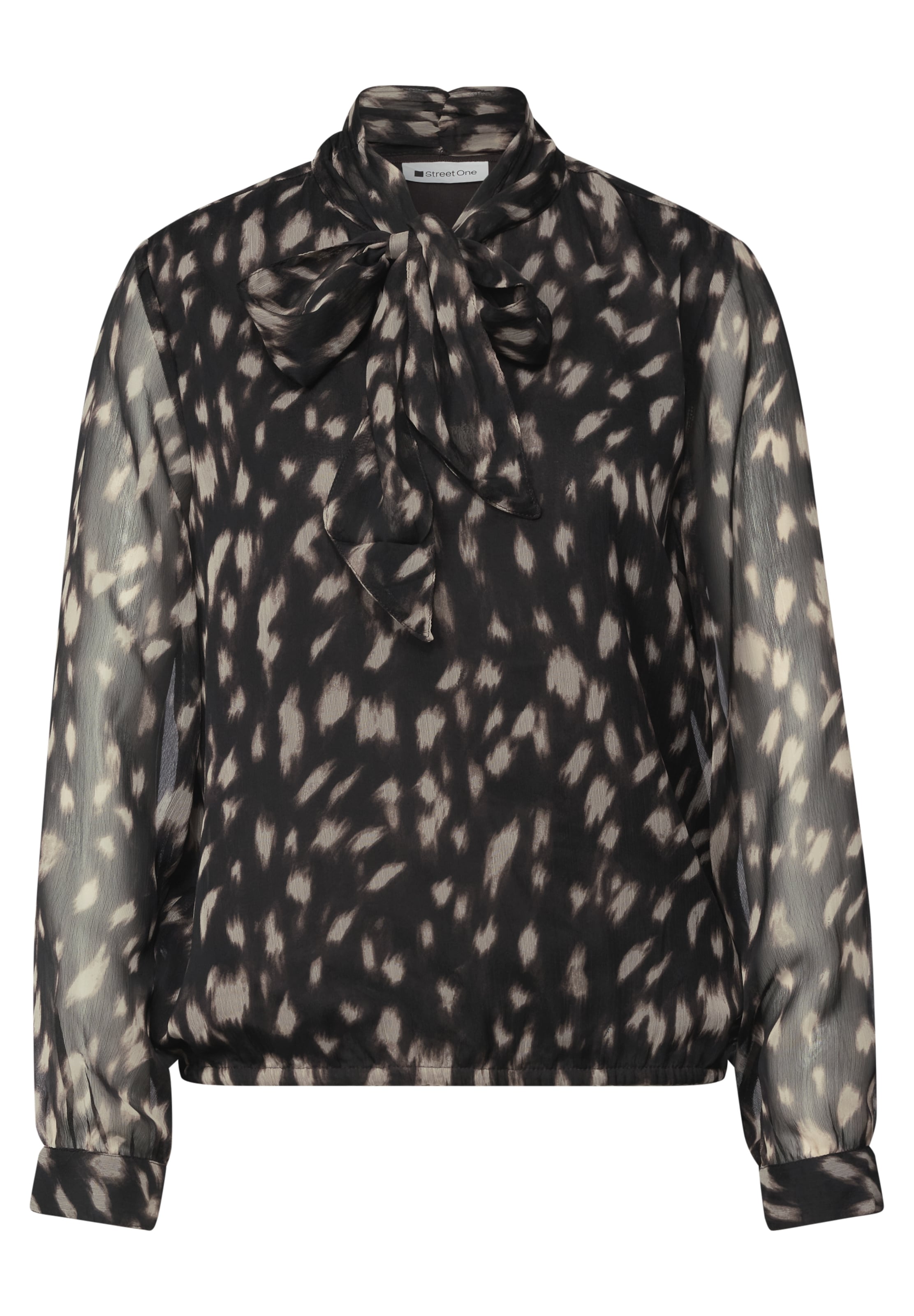 STREET ONE Langarm Bluse aus Chiffon mit Schleifendetail in Schwarz: Vorderseite