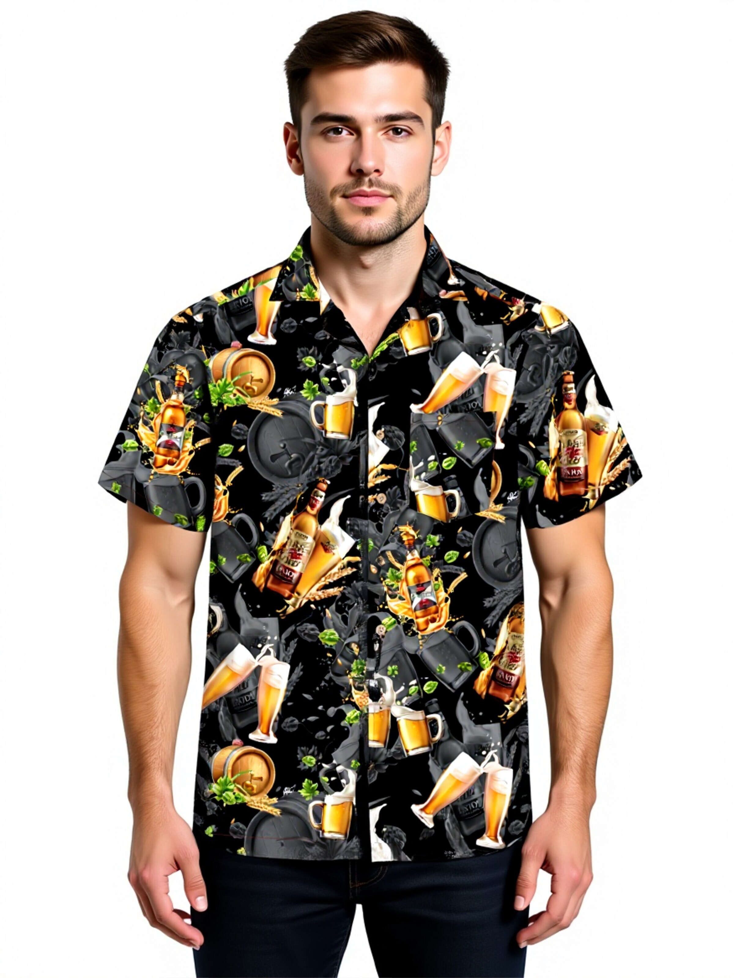 Coupe regular Chemise 'Hawaiihemd "Hawaiian Beer"' Hawaiihemdshop.de en noir : devant