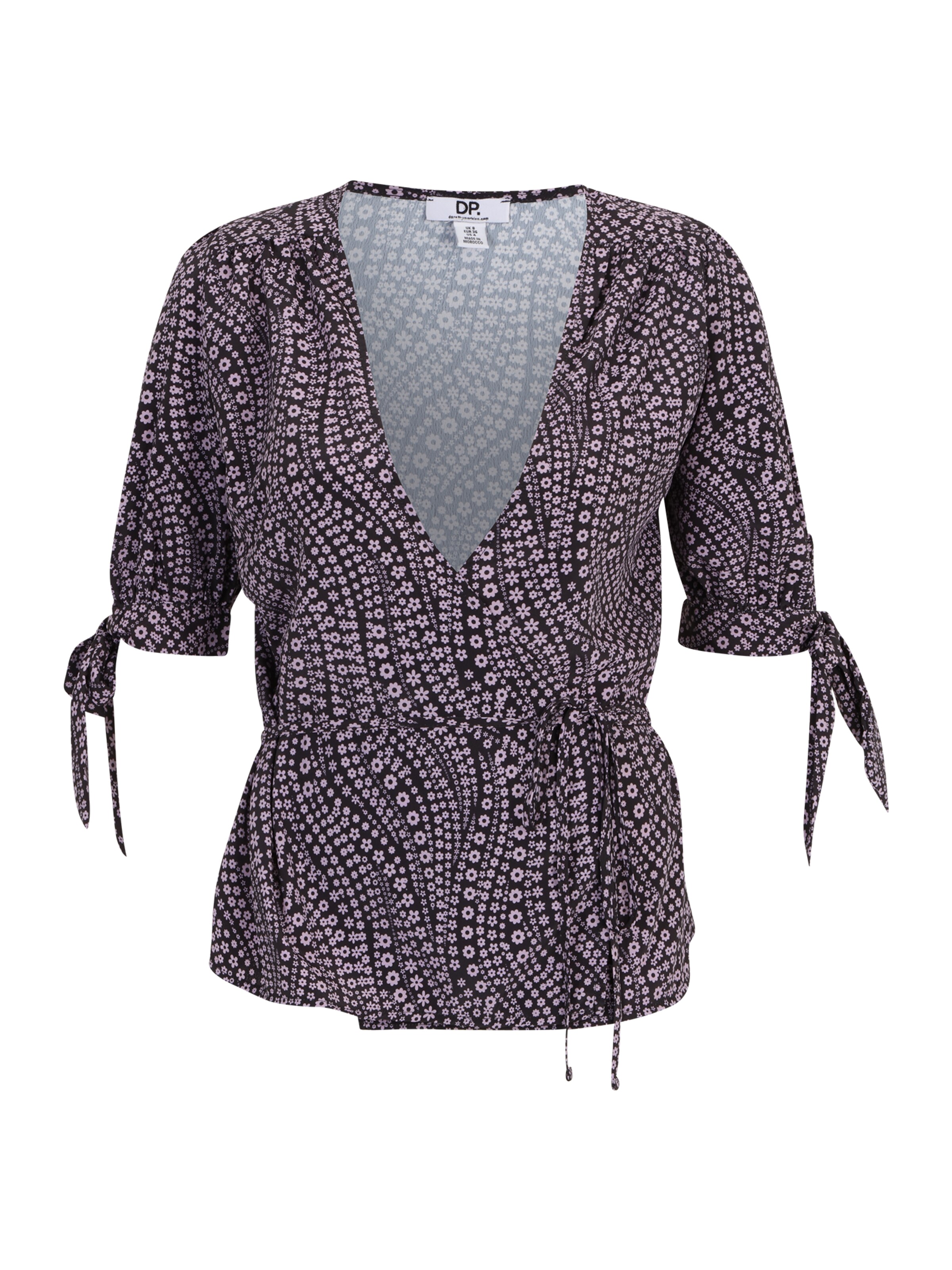 Dorothy Perkins Tall Блузка 'Tall Mono Print Wrap Top' в Черный: спереди