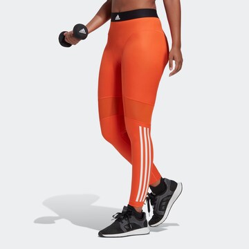 Skinny Pantaloni sportivi 'Hyperglam 3-Stripes' di ADIDAS SPORTSWEAR in arancione: frontale