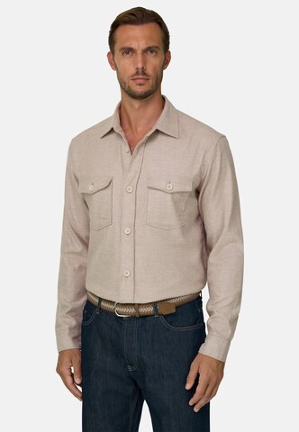 Boggi Milano Regular fit Overhemd in Beige: voorkant